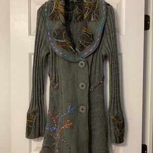 Sioni long button down cardigan, good condition, blue/gray color.